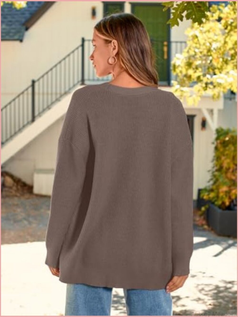 Oversized Knit V-Neck Button Front Cardigan Sweater - Picture 6 of 7
